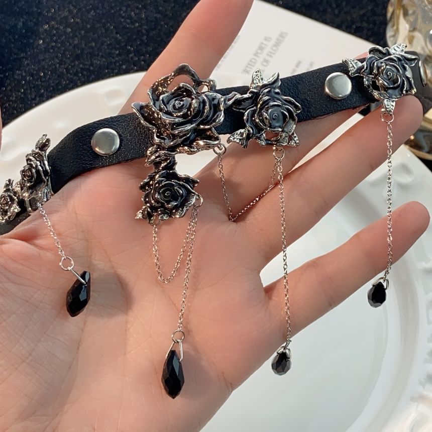 Alloy Rose Choker Leather Faux