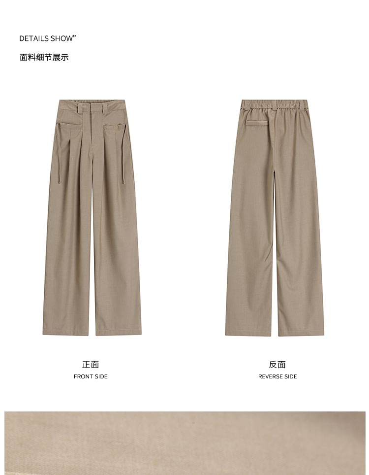Plain Leg Pants Pleated High Suit Rise Wide