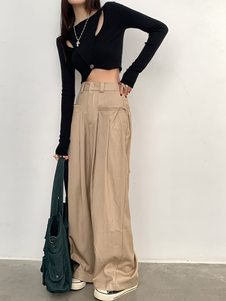 Plain Leg Pants Pleated High Suit Rise Wide