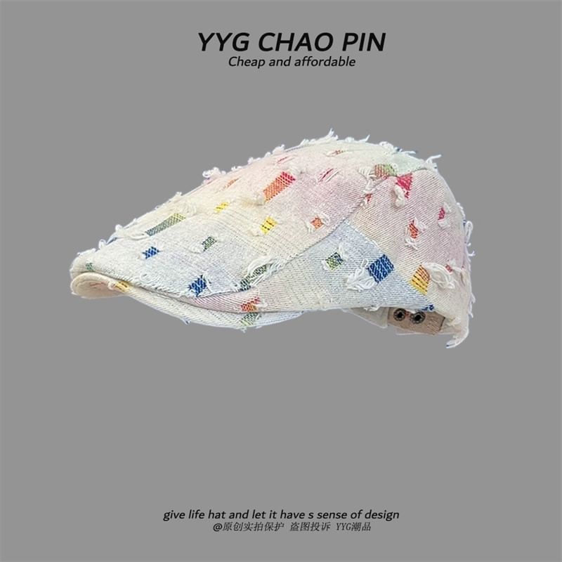 / Newsboy Denim Gradient Distressed Fringed Trim Print Cap Star