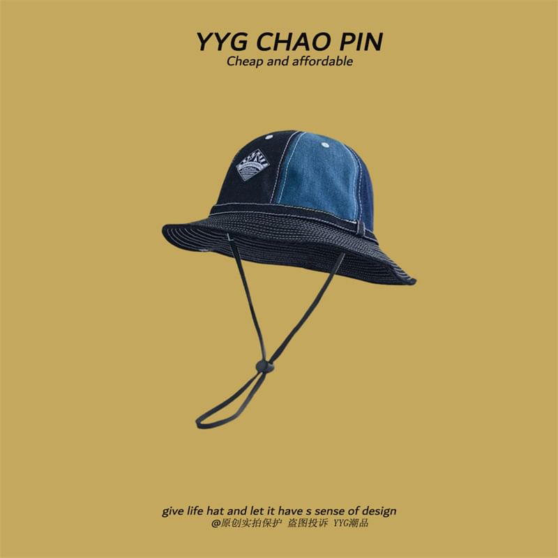Applique Hat Denim Contrast Bucket Stitching