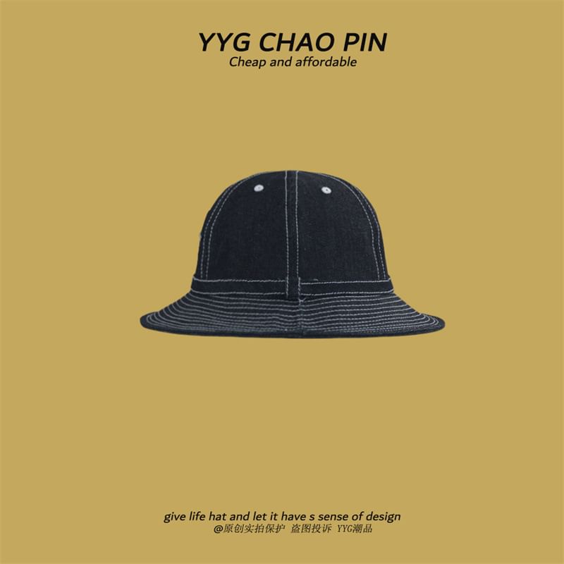 Applique Hat Denim Contrast Bucket Stitching