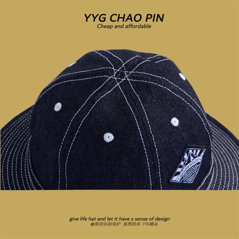 Applique Hat Denim Contrast Bucket Stitching