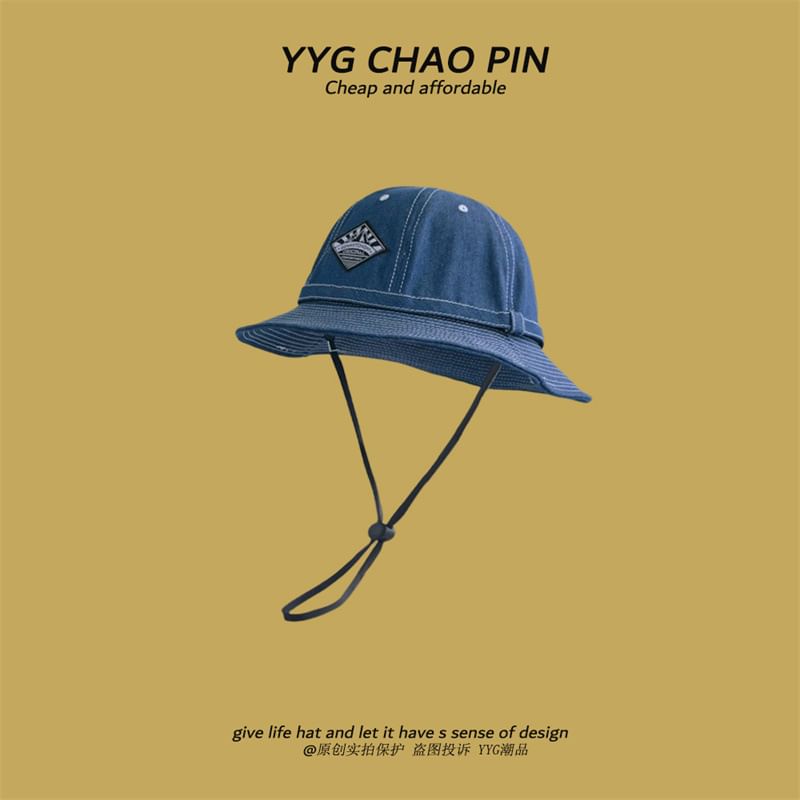 Applique Hat Denim Contrast Bucket Stitching