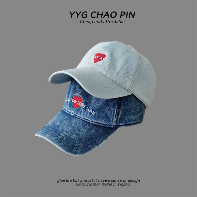 Baseball Cap Embroidered Denim Heart