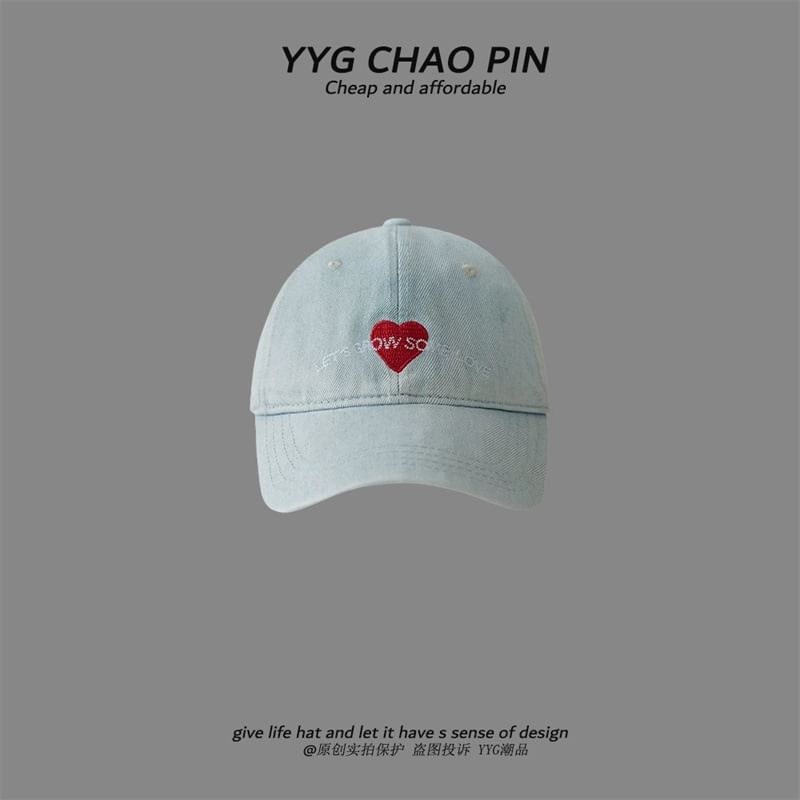 Baseball Cap Embroidered Denim Heart