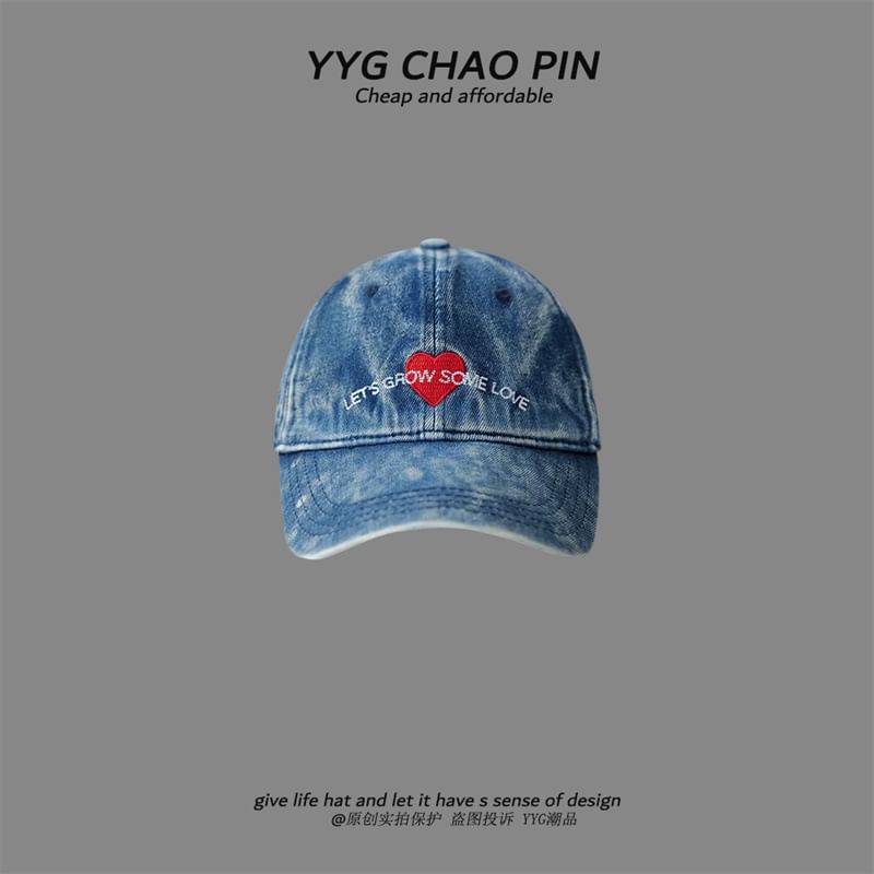 Baseball Cap Embroidered Denim Heart