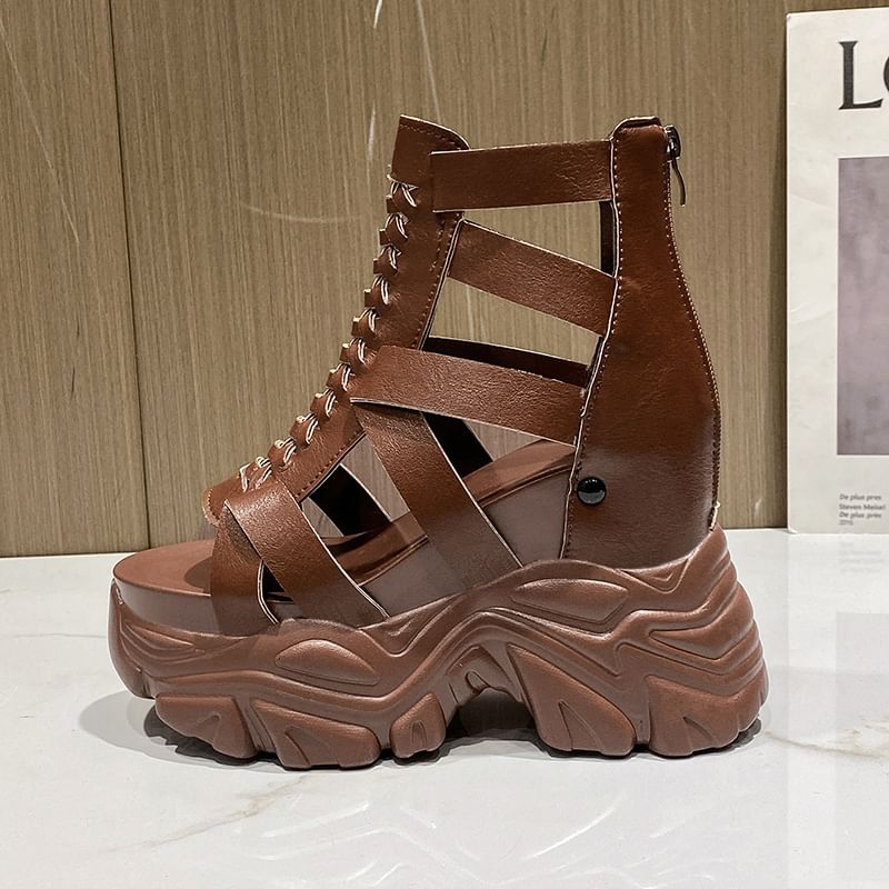 Heel Strappy Chunky Platform Sandals Lace-Up