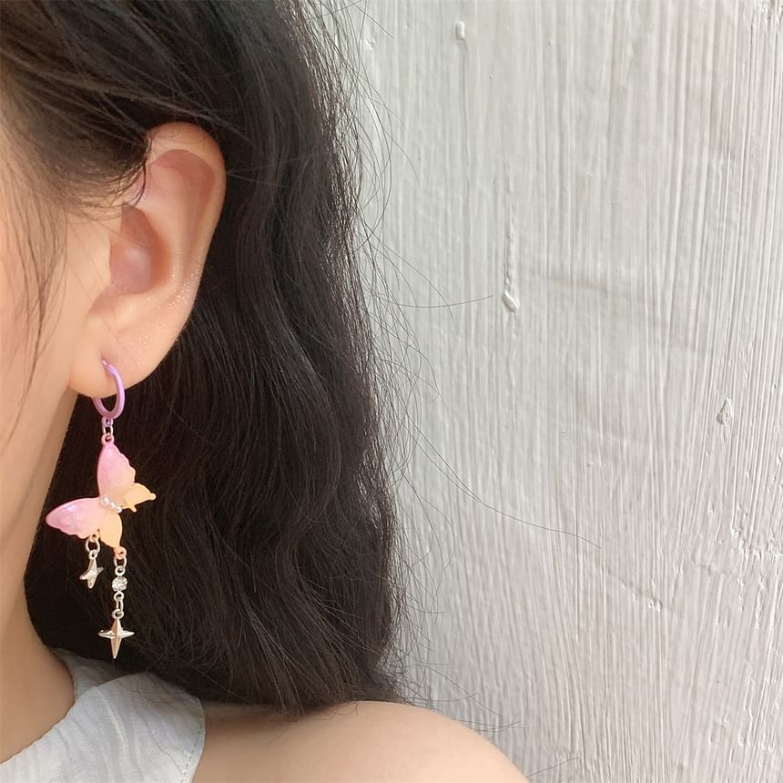 Star Huggie Earring Fringed Butterfly Drop