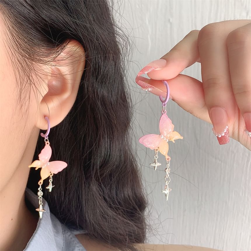 Star Huggie Earring Fringed Butterfly Drop