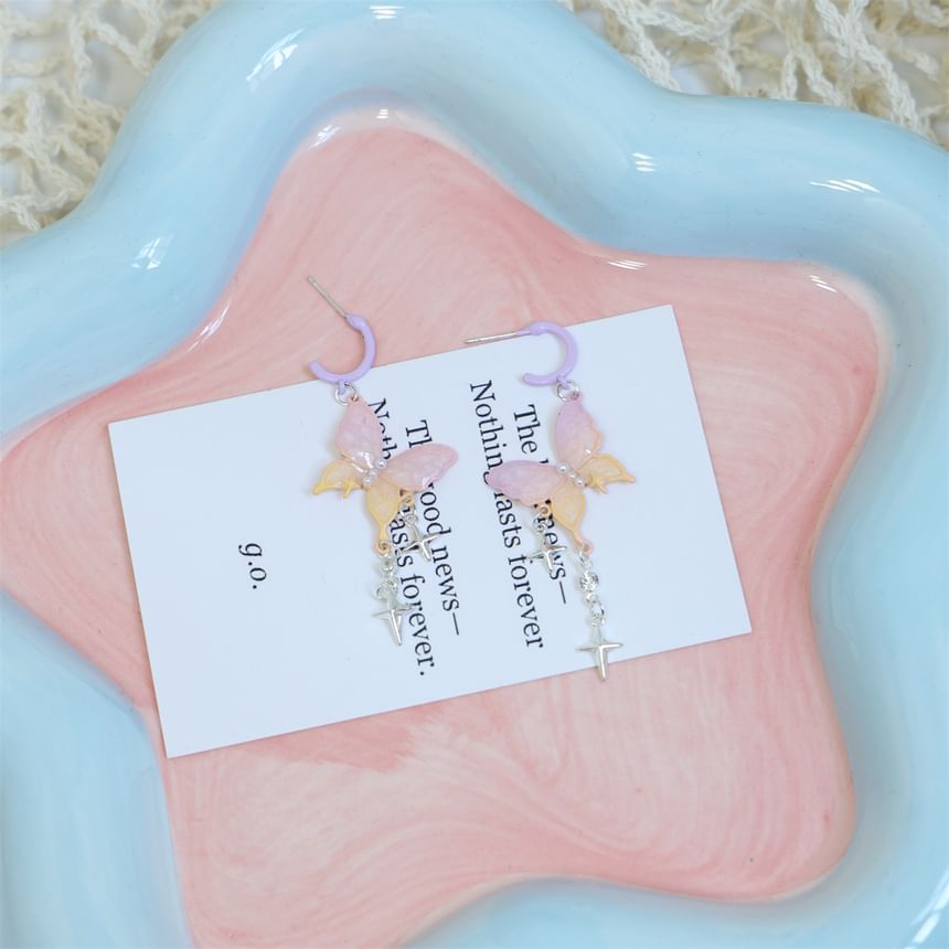 Star Huggie Earring Fringed Butterfly Drop