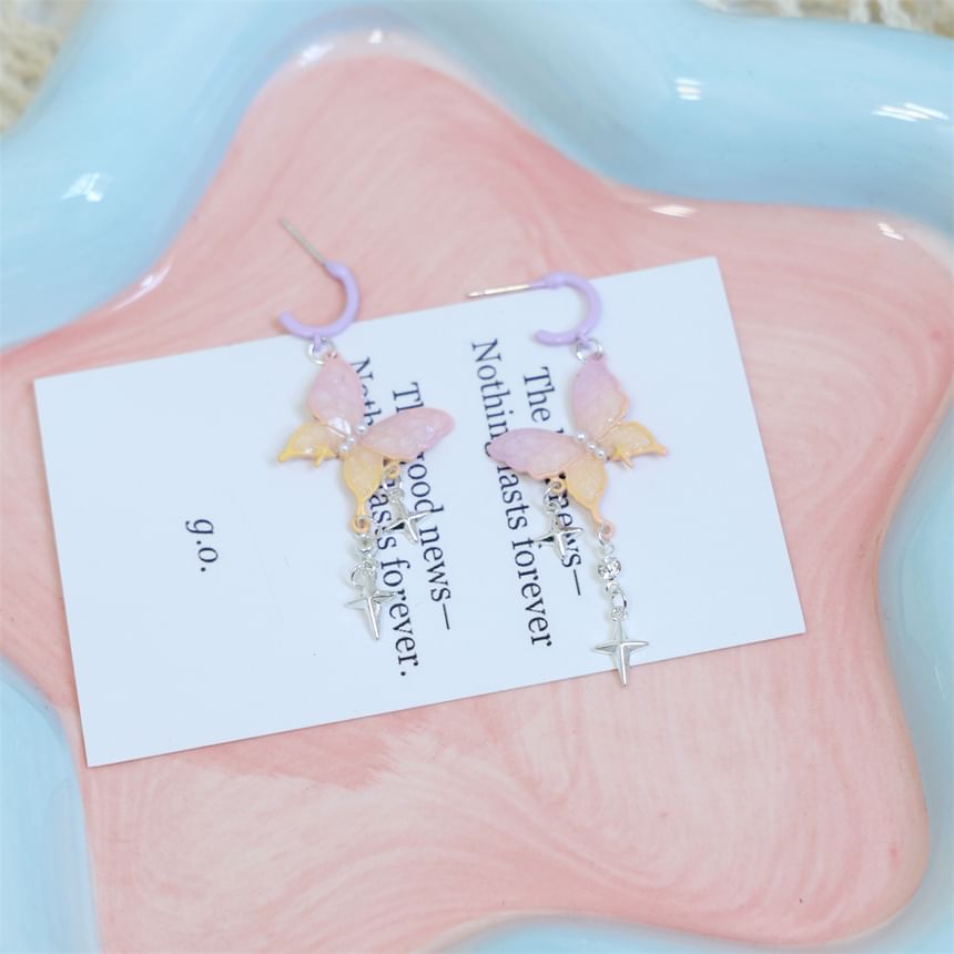 Star Huggie Earring Fringed Butterfly Drop
