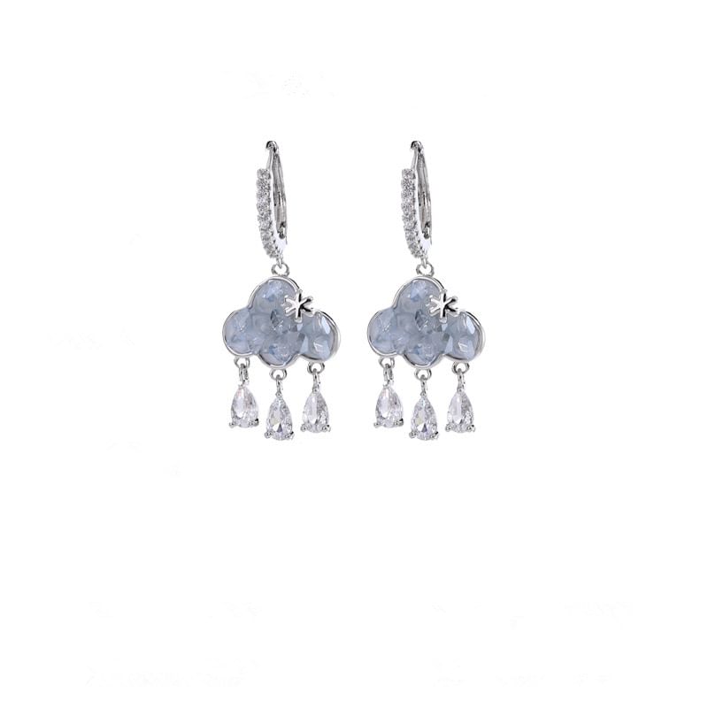 Fringed Drop Earring Cloud Huggie Rhinestone