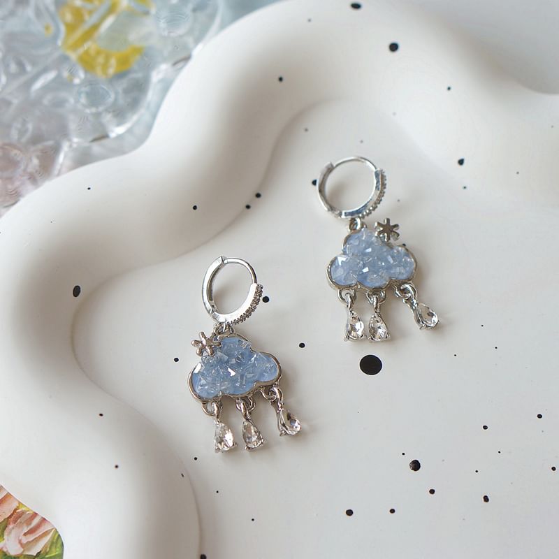 Fringed Drop Earring Cloud Huggie Rhinestone