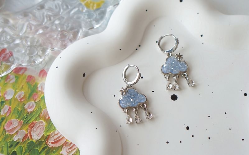 Fringed Drop Earring Cloud Huggie Rhinestone
