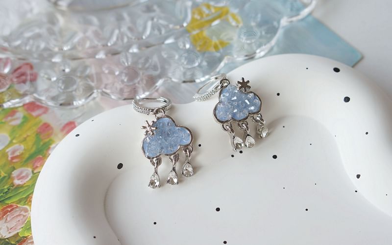 Fringed Drop Earring Cloud Huggie Rhinestone