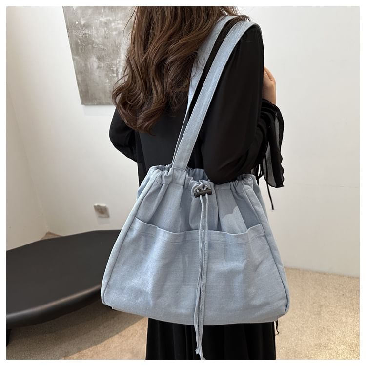 Drawstring Denim Tote Bag