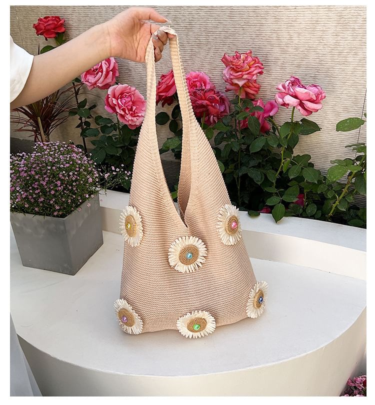 Bag Shopper Flower Knit Accent