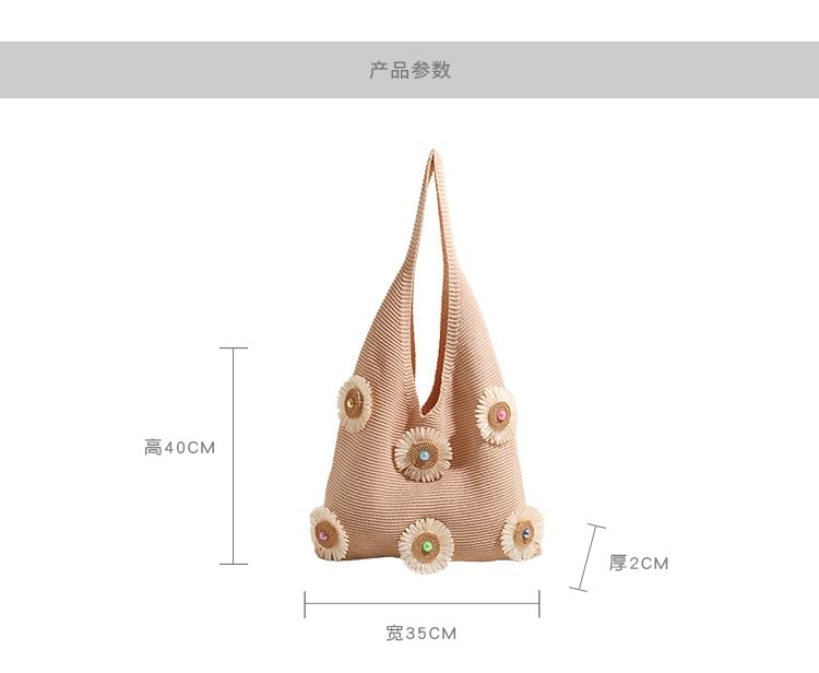 Bag Shopper Flower Knit Accent