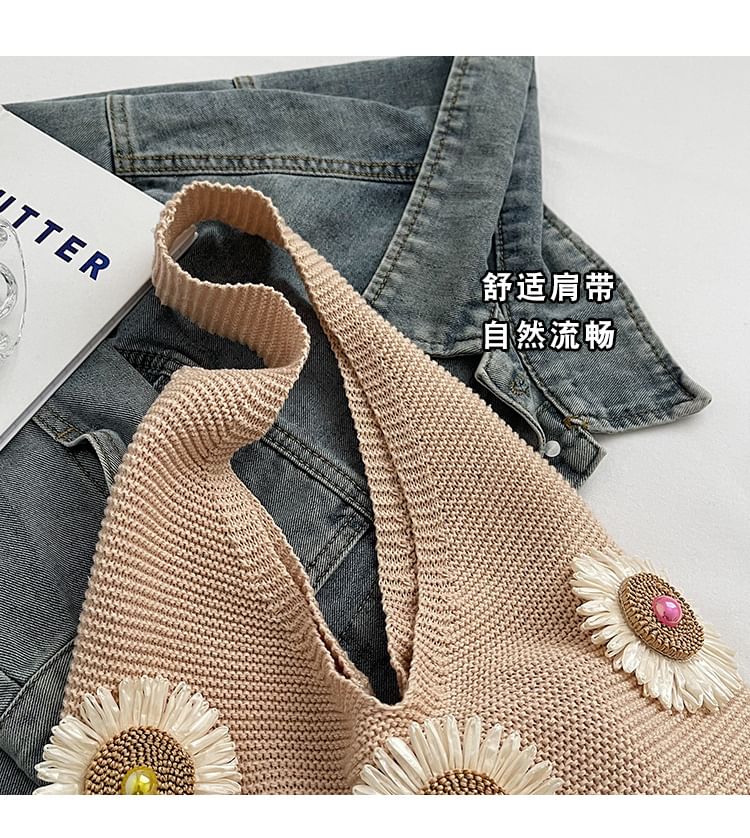 Bag Shopper Flower Knit Accent