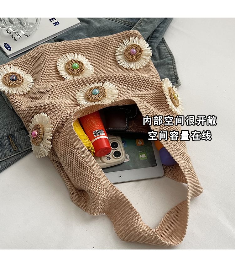 Bag Shopper Flower Knit Accent