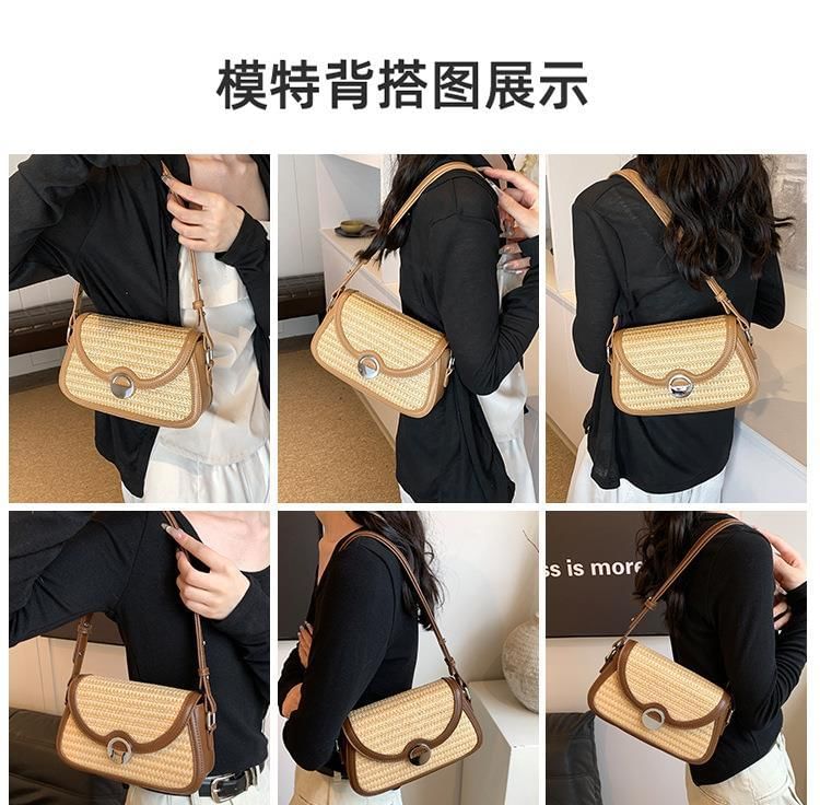 Flap Tone Straw Two Crossbody Bag