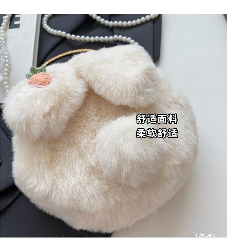 Fluffy Rabbit Crossbody Beaded Strap Bag