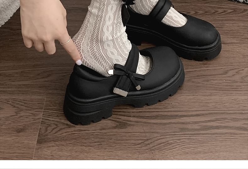 Platform Plain Mary Bow Jane Shoes