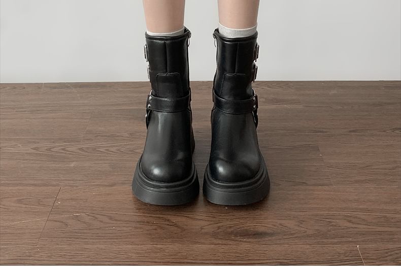 Platform Buckled Boots Plain Short