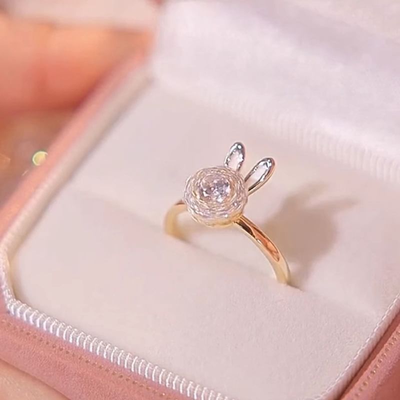 Ring Alloy Pendant Open Rabbit Necklace / Rhinestone