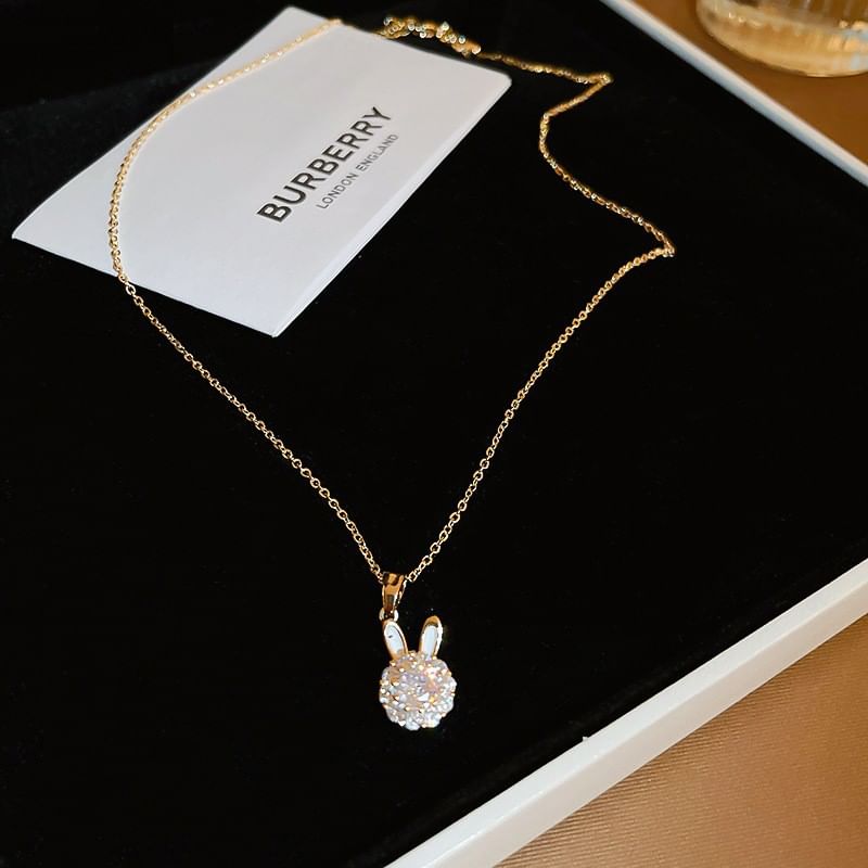 Ring Alloy Pendant Open Rabbit Necklace / Rhinestone