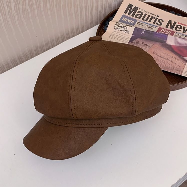 Cap Faux Newsboy Leather