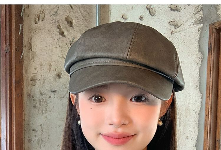 Cap Faux Newsboy Leather