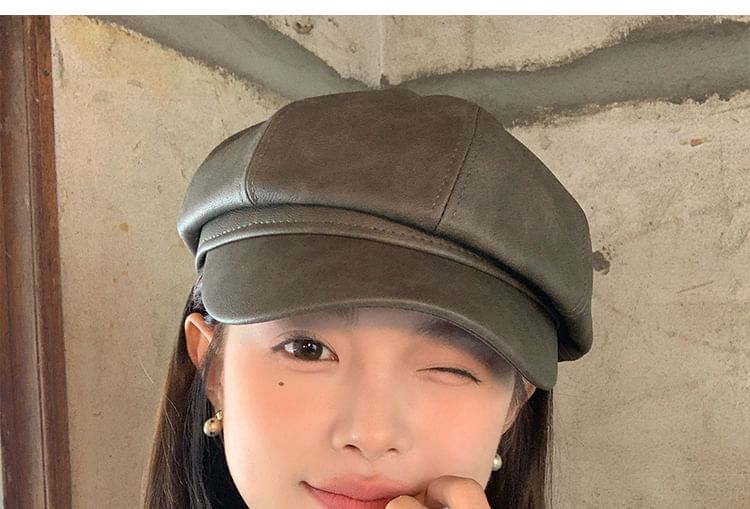 Cap Faux Newsboy Leather