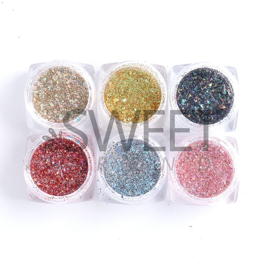 Set of 6: Glitter Nail Art Decoration (Various Designs)