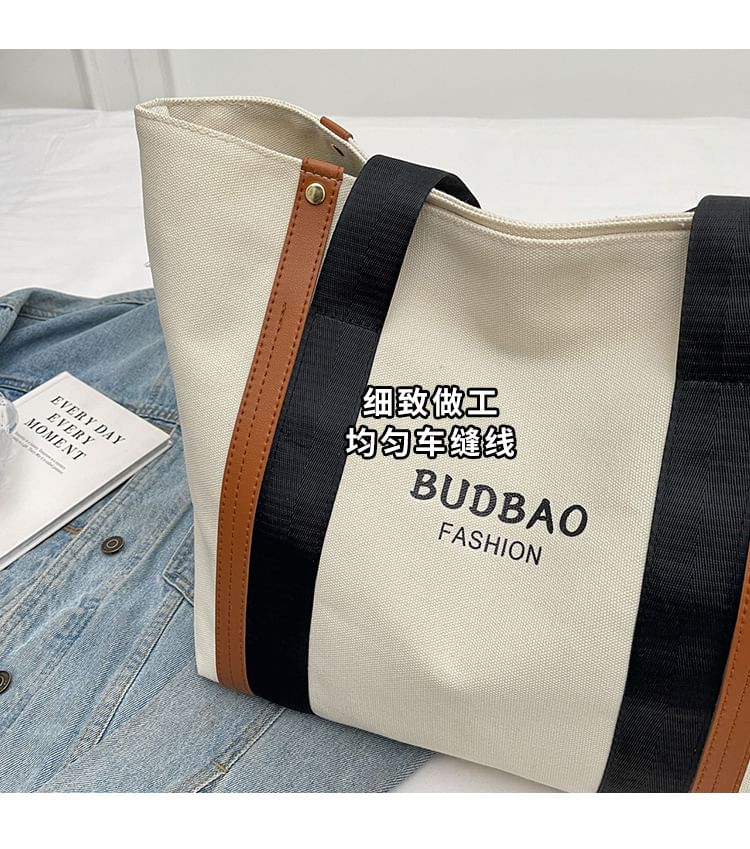 Bag Color Lettering Print Canvas Block Tote
