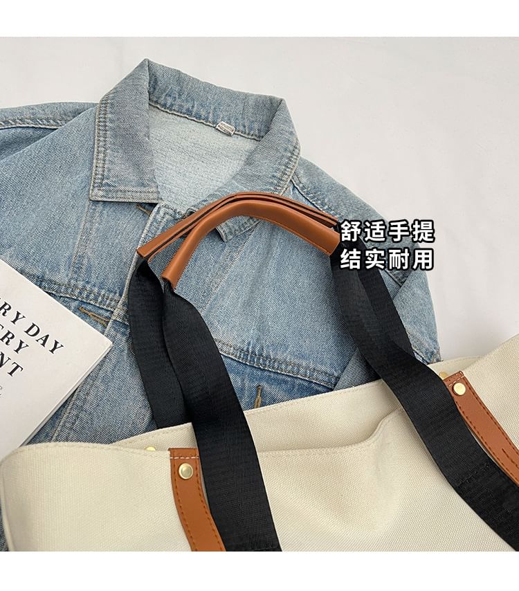 Bag Color Lettering Print Canvas Block Tote