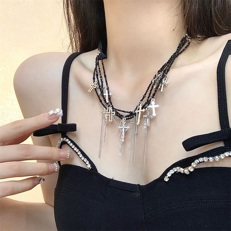 Necklace Layered Bracelet Cross /
