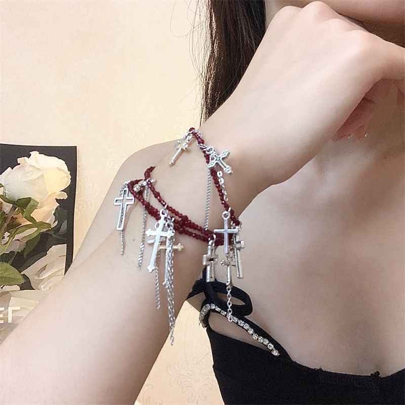 Necklace Layered Bracelet Cross /