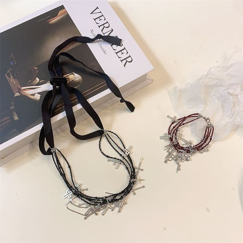 Necklace Layered Bracelet Cross /
