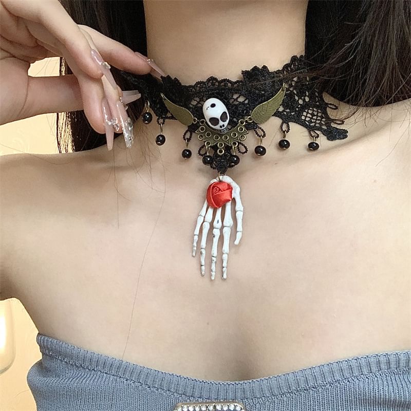 Earring Lace / Choker Skull