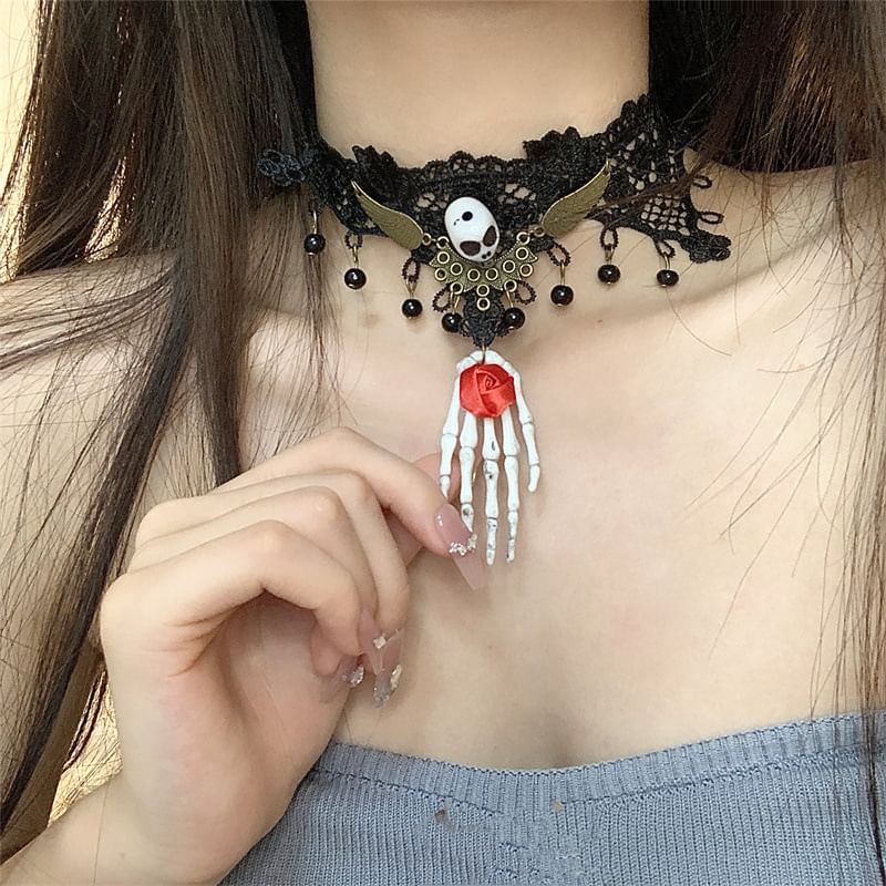 Earring Lace / Choker Skull