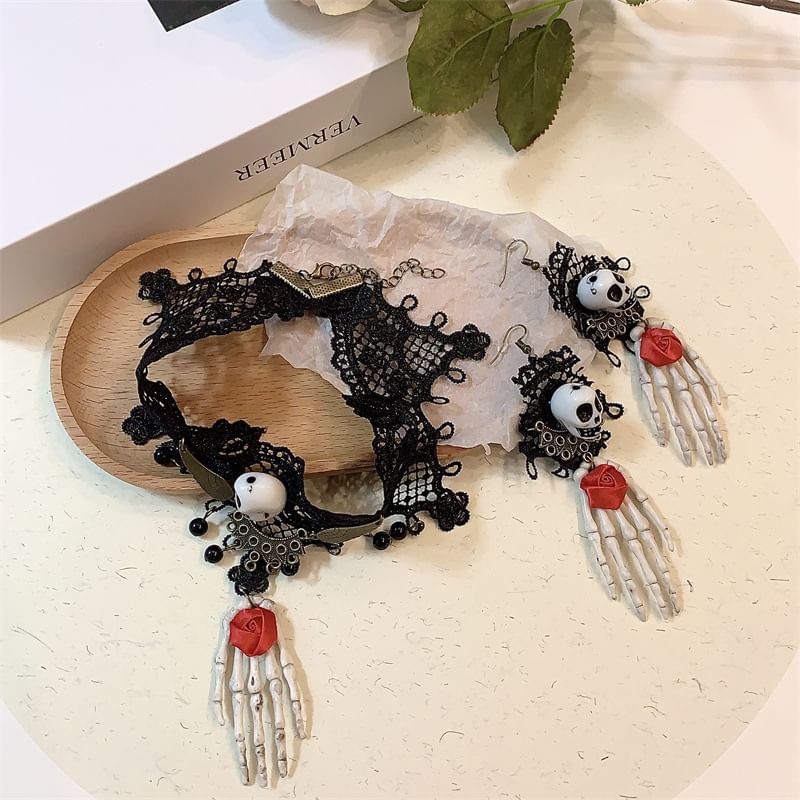 Earring Lace / Choker Skull