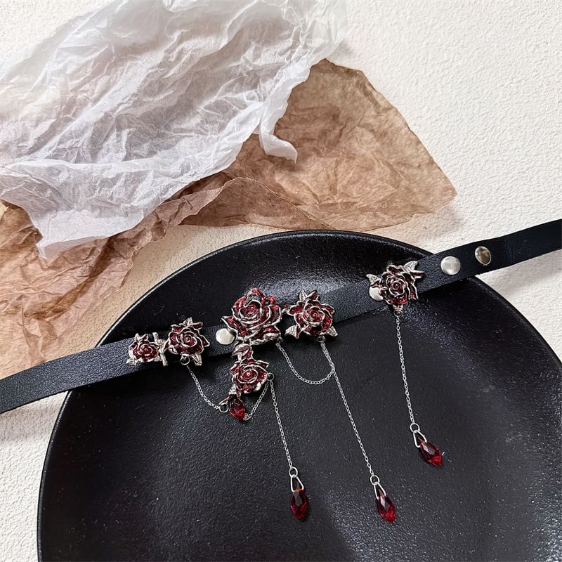 Leather Faux Choker Rhinestone