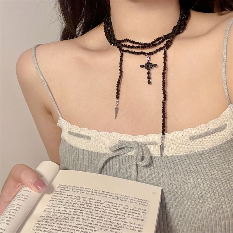 Cross Beaded Necklace Layered