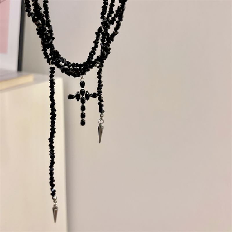 Cross Beaded Necklace Layered