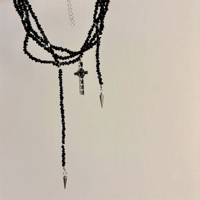 Cross Beaded Necklace Layered