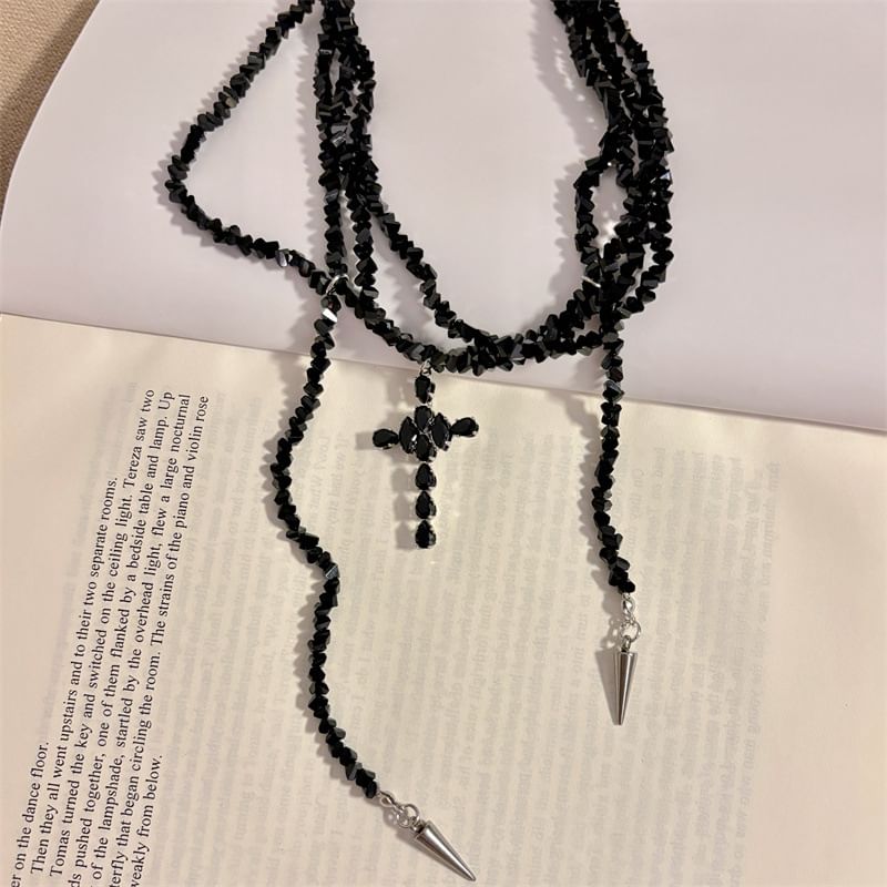 Cross Beaded Necklace Layered