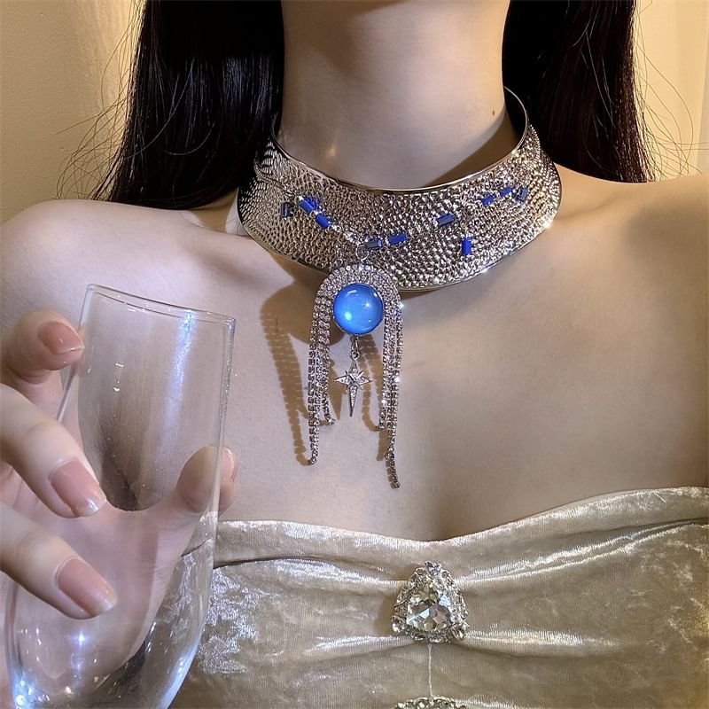 Rhinestone Lariat Metallic Choker