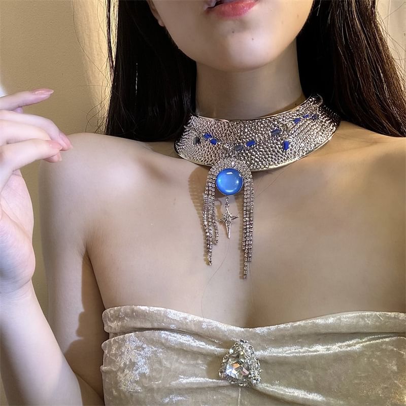 Rhinestone Lariat Metallic Choker